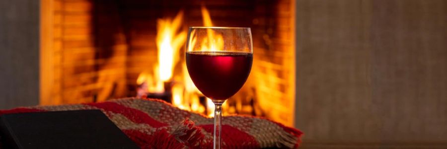 winter wine fireplace