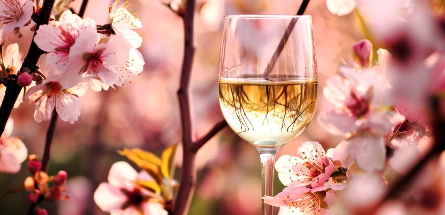 spring white wine glass