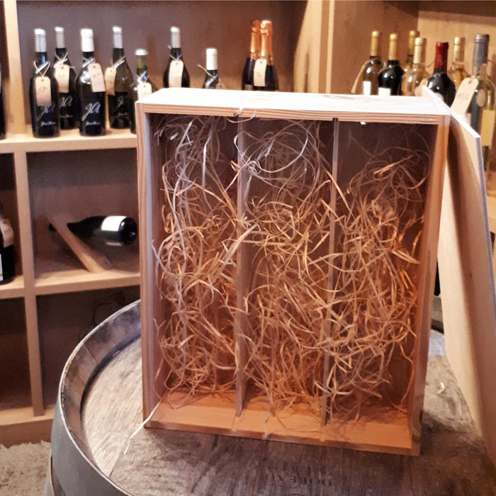 Wooden Wine Box for 3 bottles with staples lid