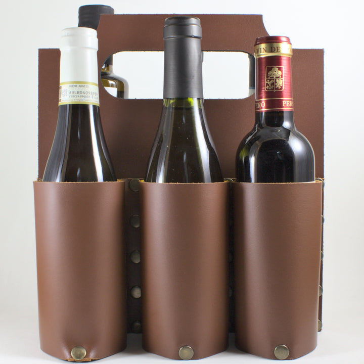 Elegance on the Go: Premium Leather Carry Bag for Six small Bottles